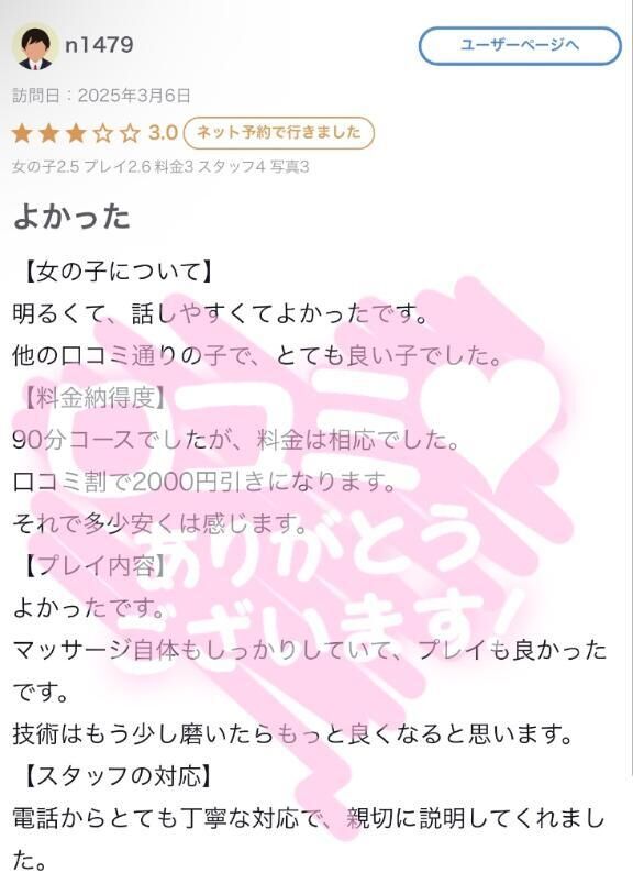 【お礼写メ日記】