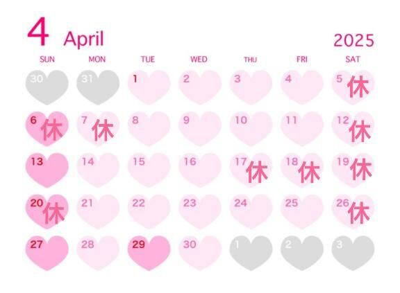 4月出勤カレンダー&#9825;&#9825;