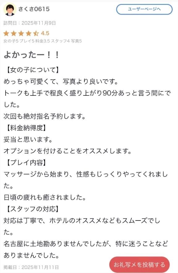 【お礼写メ日記】