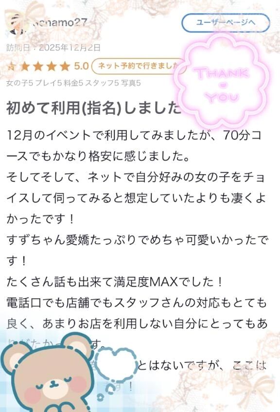 【お礼写メ日記】